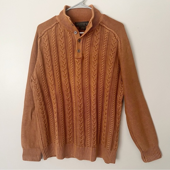 Vintage FX Fusion Men’s Cable Knit Fisherman Sweater Cotton Mock Neck Large - Picture 1 of 10